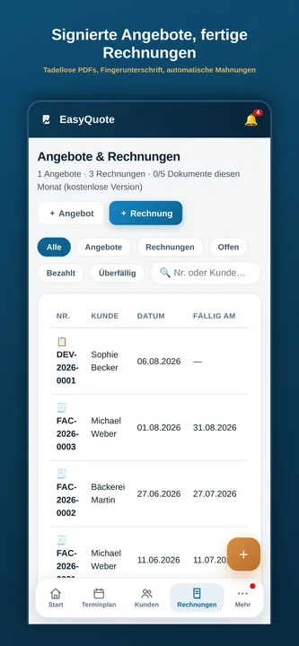 Mit dem Finger unterschriebenes Angebot auf einem iPhone mit EasyQuote
