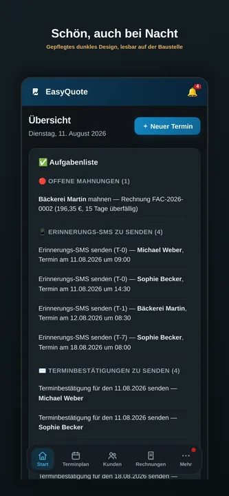 Dunkles Design der EasyQuote-App
