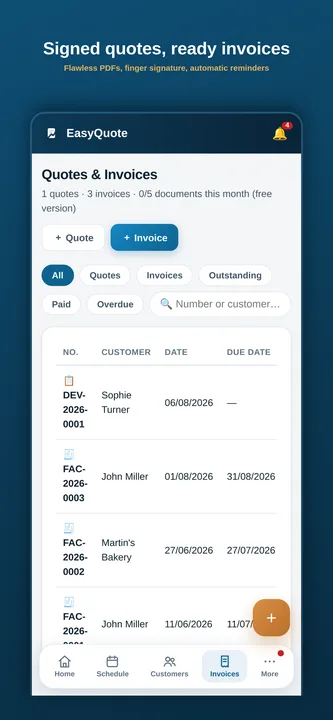 Quote signed with a finger on an iPhone using EasyQuote
