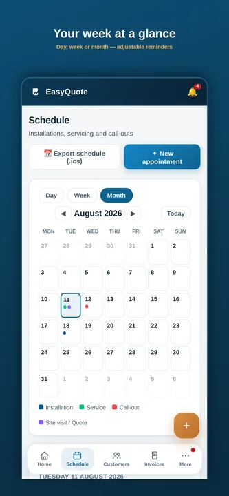 Job schedule with SMS reminders and GPS directions