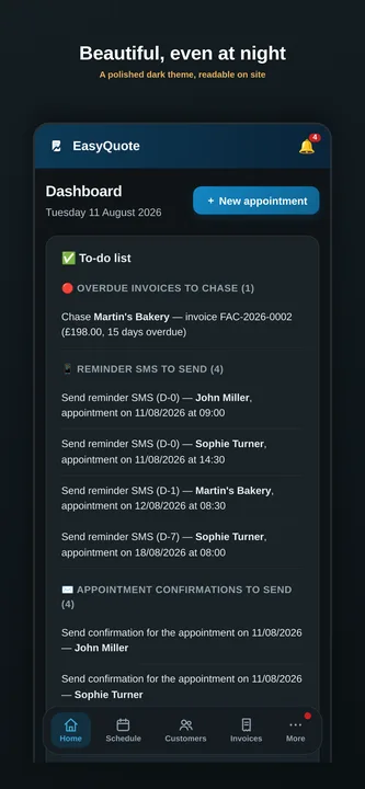 Dark theme of the EasyQuote app