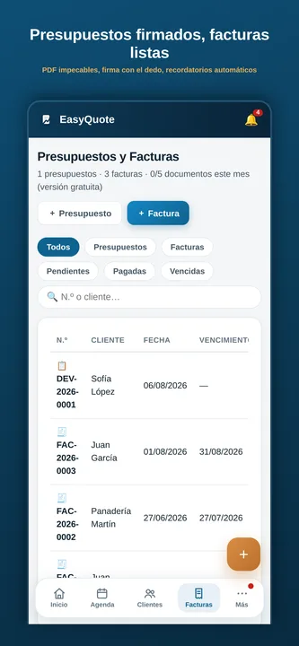Presupuesto firmado con el dedo en un iPhone con EasyQuote