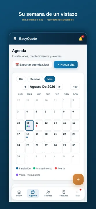 Agenda de intervenciones con recordatorios SMS y rutas GPS