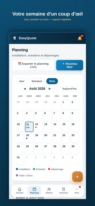 Planning des interventions avec rappels SMS et itinéraires GPS