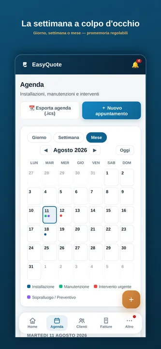 Agenda degli interventi con promemoria SMS e itinerari GPS