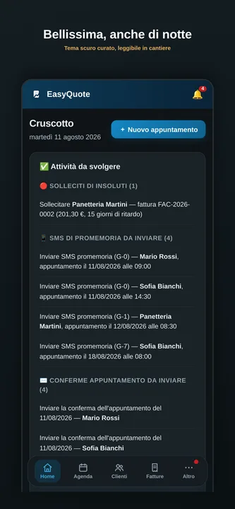 Tema scuro dell'app EasyQuote