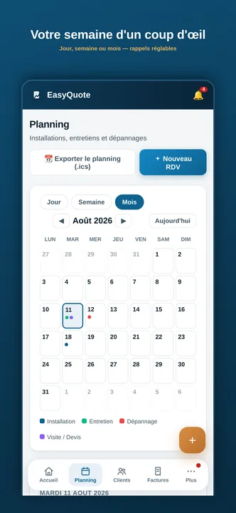 Planning des interventions avec rappels SMS et itinéraires GPS