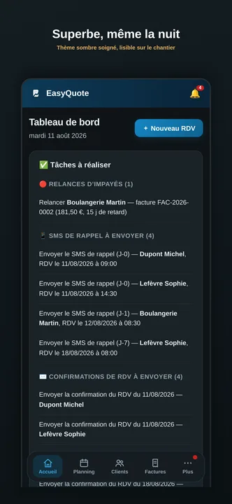 Thème sombre de l'application EasyQuote